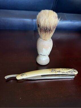 Antique Vintage Shaving Set with Garden of Eden Motif